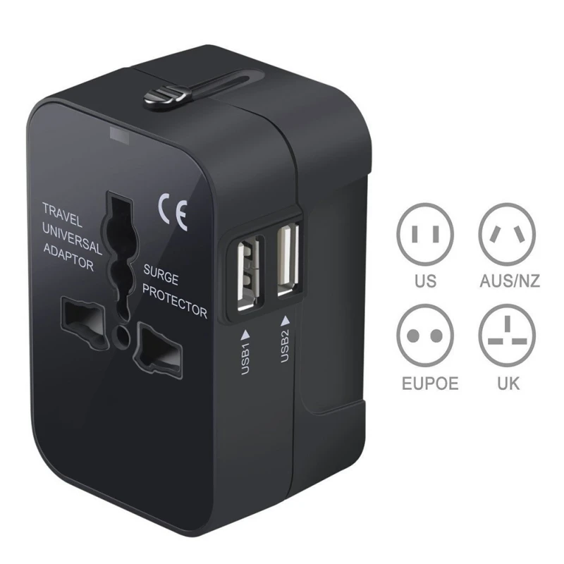 Универсальный международный штепсельный адаптер с 2 usb-портами, мировое путешествие, зарядное устройство переменного тока, адаптер, штепсельная вилка преобразователя