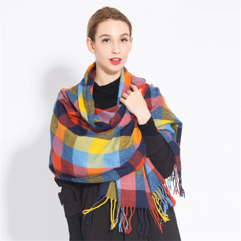 Fashion Women's Winter Stole Plaid Scarves ladies Cashmere Scarf long wool pashmina femme foulard female winter neck scarf