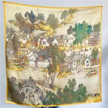 

Pure Silk Scarf 110cm Large Designer Mulberry Silk Scarf Hand Rolled Edges Foulard En Soie Square Scarfs 110cm retro