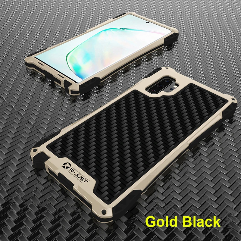 Gold Black Металлический чехол для samsung Note 10+ чехол из углеродного волокна для Note 10 Plus, чехол для Note 10+ чехол для samsung Galaxy Note 10 Pro Funda - Цвет: Gold Black