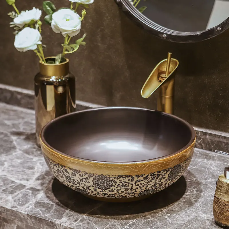 

Europe Style Handmade Countertop Ceramic wash basin bathroom sink