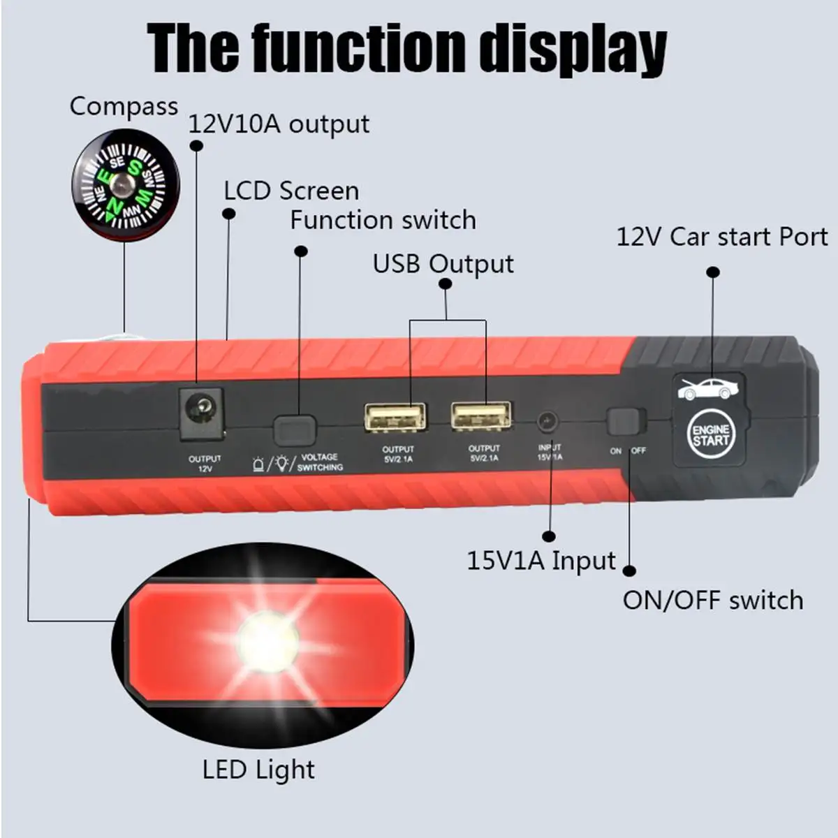 Светодиодный дисплей 98600 мАч 12 в автомобильный стартер Портативный USB аварийный внешний аккумулятор зажим усилителя батареи 1200A DC порт красный