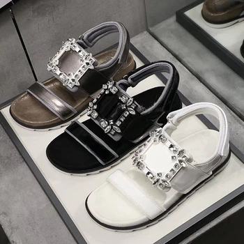 

Women Summer Sandals Luxury Crystal Buckle Strap Peep Toe Shoes Gladiator Sandals Wedge Platform Sandals Ladies Sandals Female