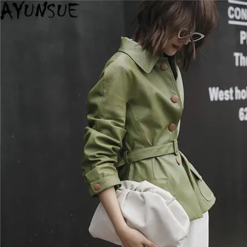 

AYUNSUE Women's Real Leather Jacket Green Female Jacket Pu Jackets for Women Spring Autumn Slim Casacos Feminino 244 Pph477