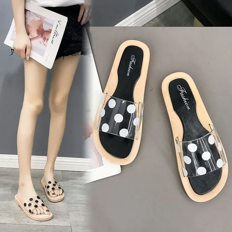 

2019 South Korea Slipper Women's Summer Transparent Flat Outer Wear Beach Slippers Versitile Fashion Anti-slip Casual Fashion