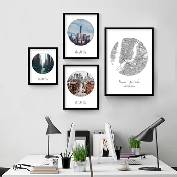 

New York City Landscape Canvas Poster Nordic Style Black White Map Wall Art Print Painting Picture Scandinavian Home Decor