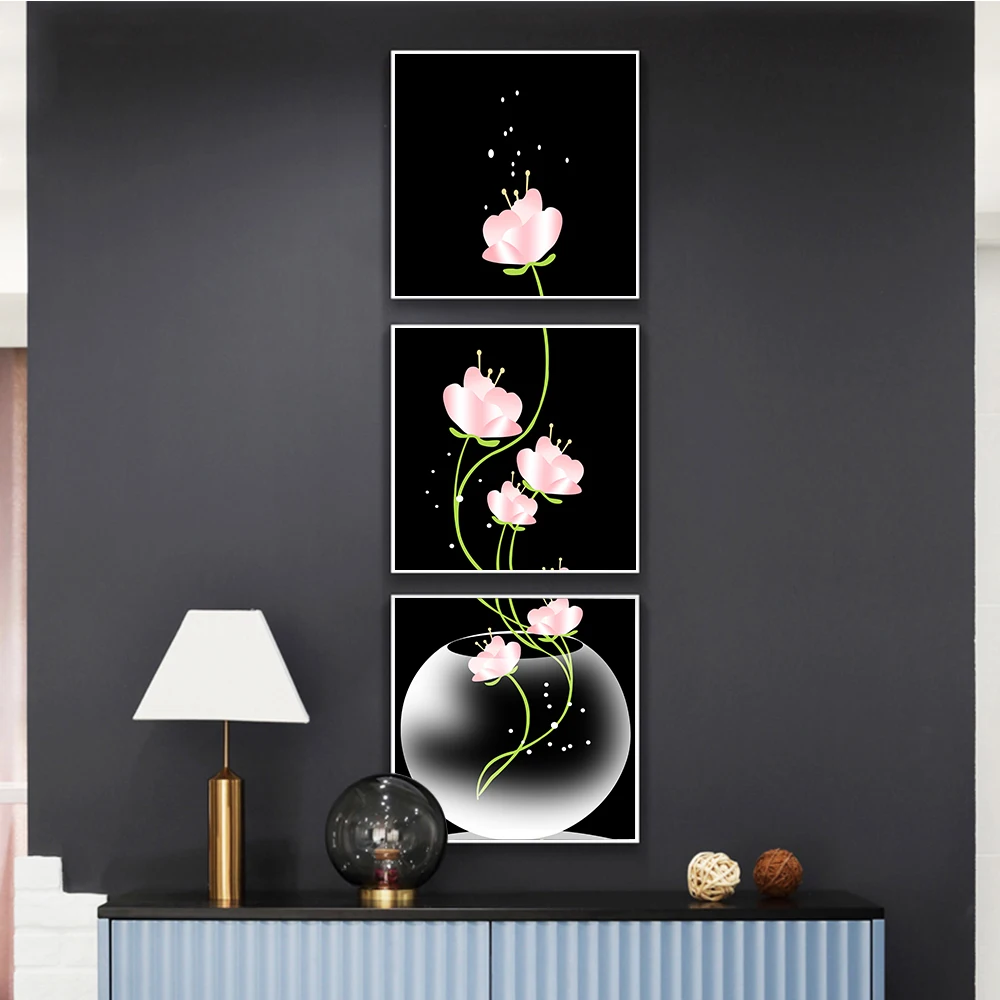 3 Panels Canavs Painting Flowers Poster Nordic Wall Pictures for Living Room Scandinavian Hallway Decoration Abstract Art | Дом и сад
