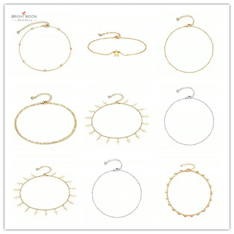 

Bright Moon Gold Star Charm Anklet Boho Beach Dainty Lucky Star Foot Chain Ankle Bracelet Silver Beaded Chain Anklet for Women