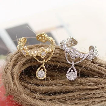 

New 1 Pcs Punk Fashion Ear Cuff Wrap Rhinestone Cartilage Clip On Earring Non Piercing Trend Gold Faux Piercing Jewelry