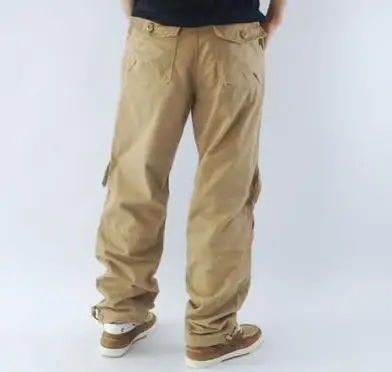 Khaki Мужские грузовые штаны, Мешковатые повседневные хлопковые свободные прямые мужские брюки для бега, длинные брюки для бега в стиле хип-хоп, мужские брюки размера плюс XXXL - Цвет: Khaki