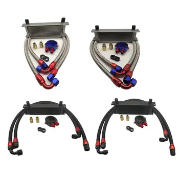 

10Row/13Row AN10 Engine Oil Cooler Kit+Oil Filter Cooler Sandwich+Swivel Oil Hose Line+AN10 Seprator Divider Clamp