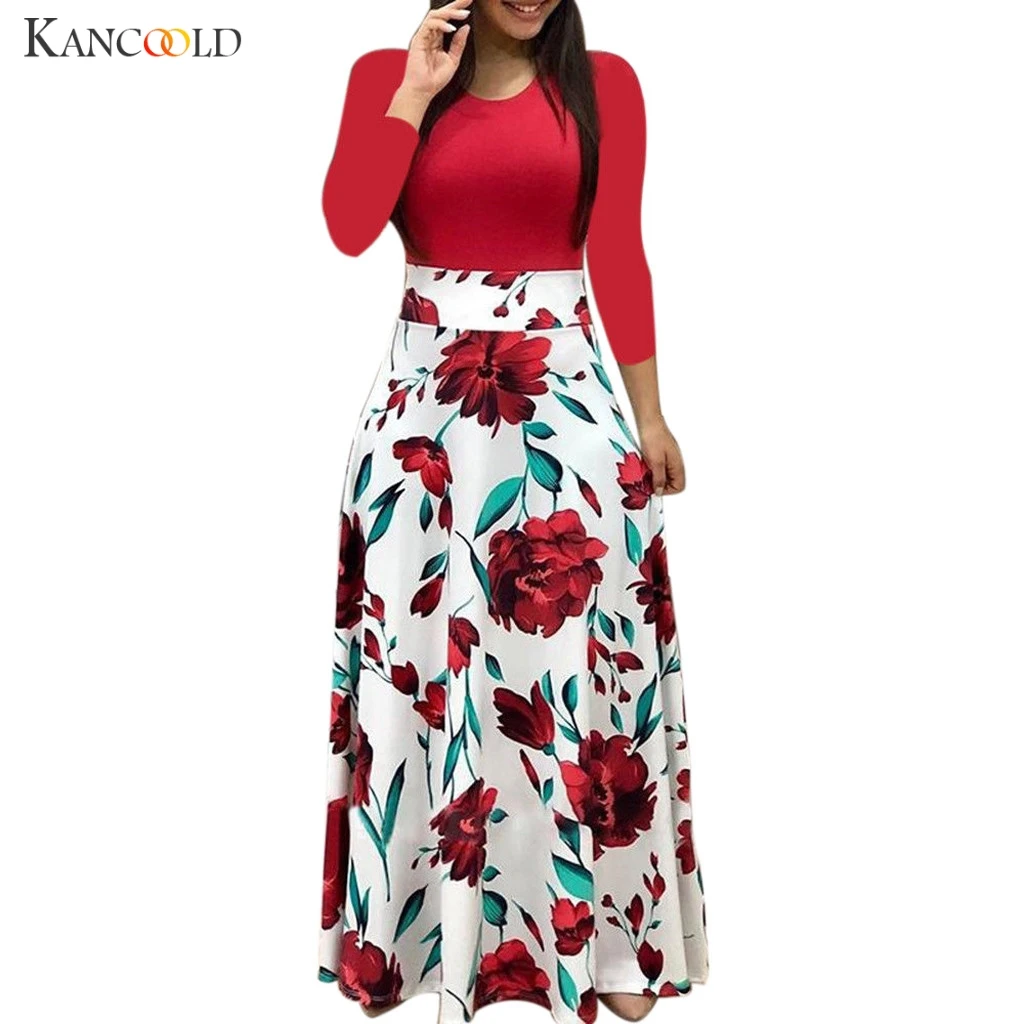 KANCOOLD women's dress long SleeveFloral Print Boho dress women Long Maxi Dress  Woman Party Night Dresses Maxi Dress Plus Size