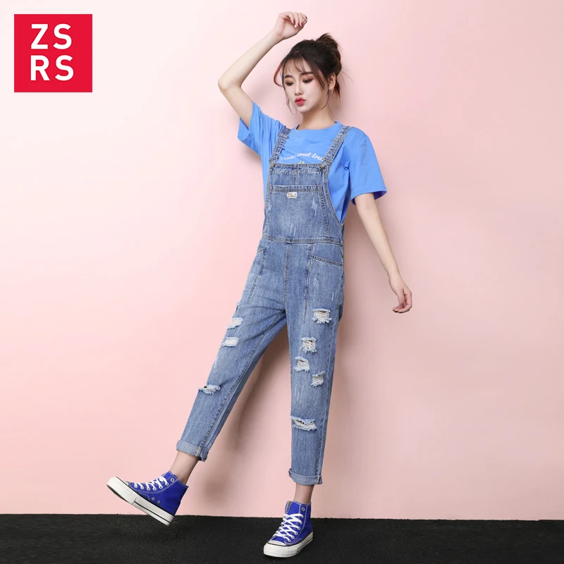 

zsrs 2019 New Spring Women Overalls Cool Denim Jumpsuit Ripped Holes Casual Jeans Sleeveless Jumpsuits Hollow Out Rompers 2XL