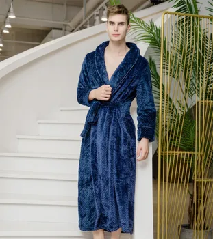 

Coral Fleece Nightgown Kimono Bathrobe Gown For Lovers Winter Warm Flannel Sleepwear Thick Couple Nightwear Loose Robe Homewear