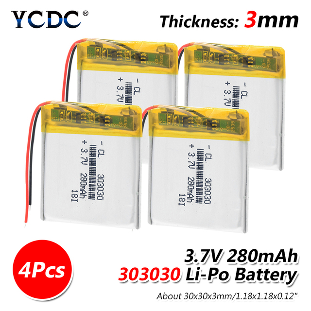 033030 3.7V 280MAH Rechargeable Lithium Battery With PCM For MP3 MP4 MP5 GPS Headset Electric Toy Voice Recorder