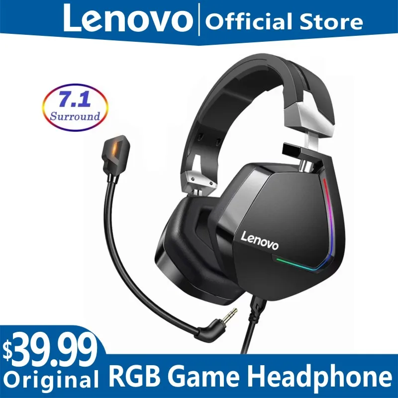 Lenovo Gaming Headset Wired Earphones Surround Sound RGB Colourful Light Deep bass in-ear with Mic for PC Laptop Gamer Headset