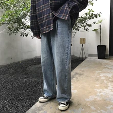 Новая волна лета ветра широкие джинсы для мужчин показать тонкие брюки свободные прямые джинсы