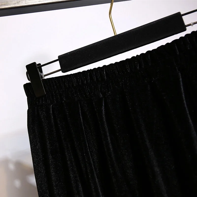 150Kg Plus Size Women\'s Autumn Loose Elastic Waist Velvet Skirt 5XL 6XL 7XL 8XL 9XL Solid Slim Casual A-line Female Skirt Black