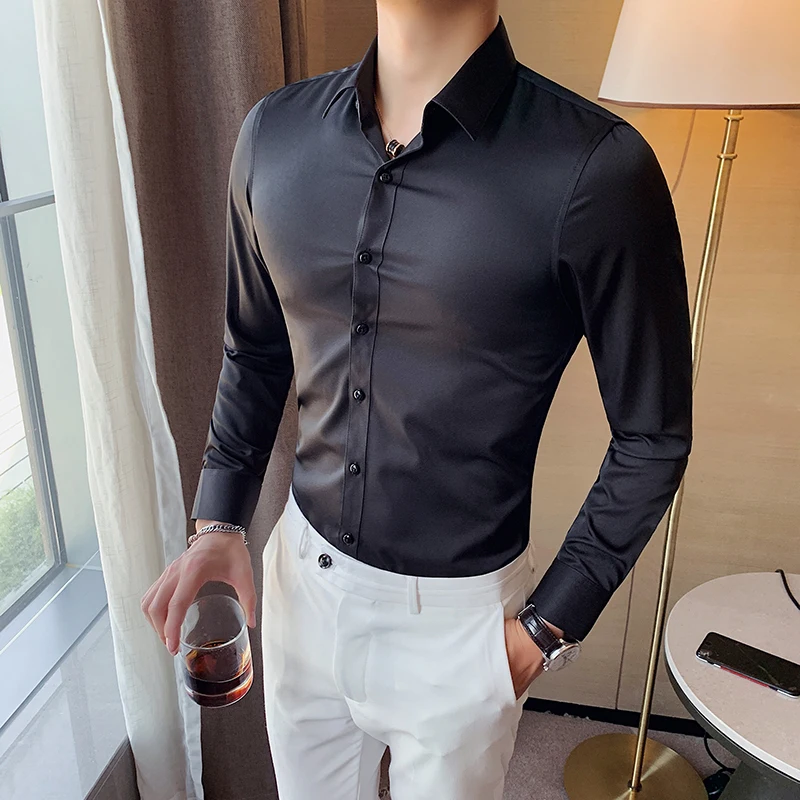 Men Long Sleeve Solid Dress Shirt Fashion Slim Male Social Casual Business Shirt long sleeve shirt,men casual shirt