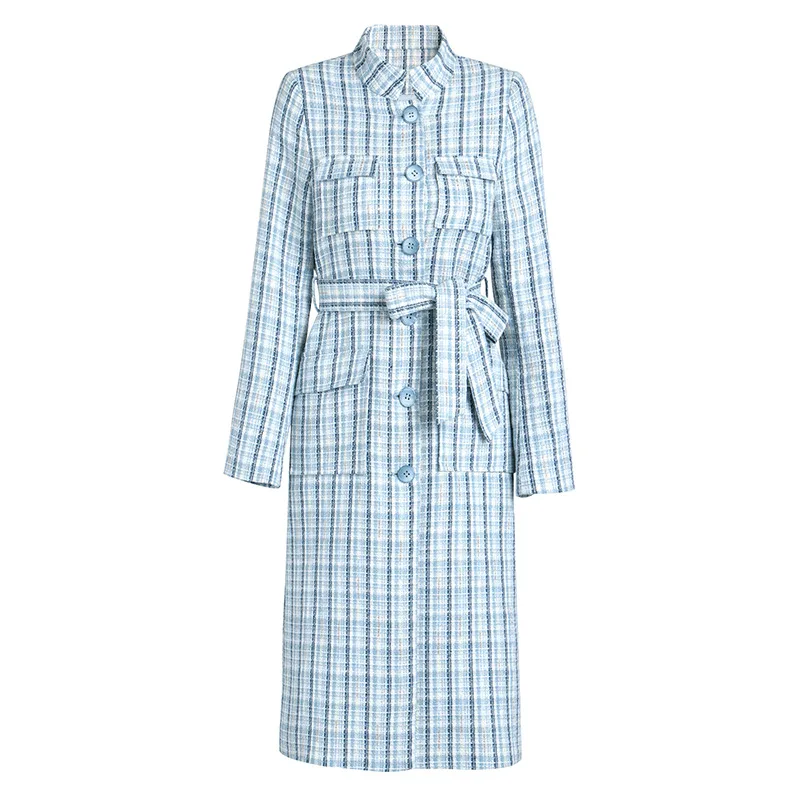 

Tweed Jacket Coat For Women Elegant Runway Luxury Brand Designer Winter Plaid Houndstooth Ladies Long Coat Overcoat Clothes