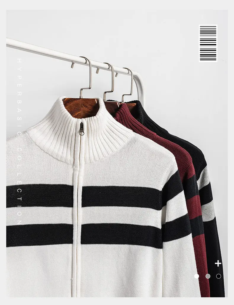 MuLs Brand Sweater Jacket Men Cotton Stand Collar Male Sweater Autumn Winter Stripe Sweatercoat Man knitwear 2019 New Asian Size 01