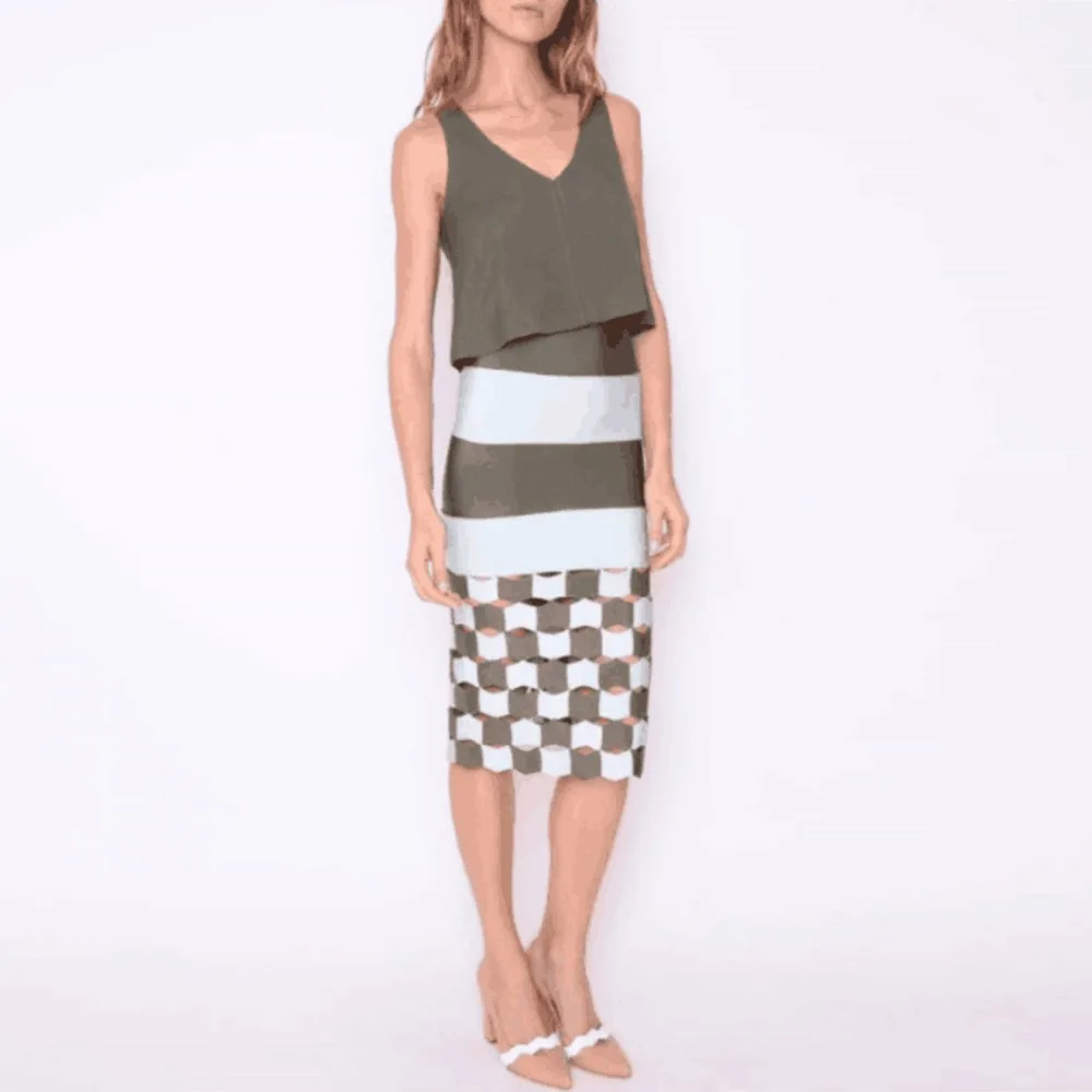 

High Quality Sexy Women Skirt Knee Length Grid Pencil Bandage Skirt