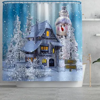

New White Christmas Decoration 3D Digital Printing Happy Shower Set Bathroom