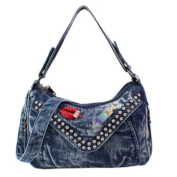 

Denim women rivet fashion handbag lady shoulder crossbody bag female bolso mujer bolsa feminina cowboy package pouch for girls