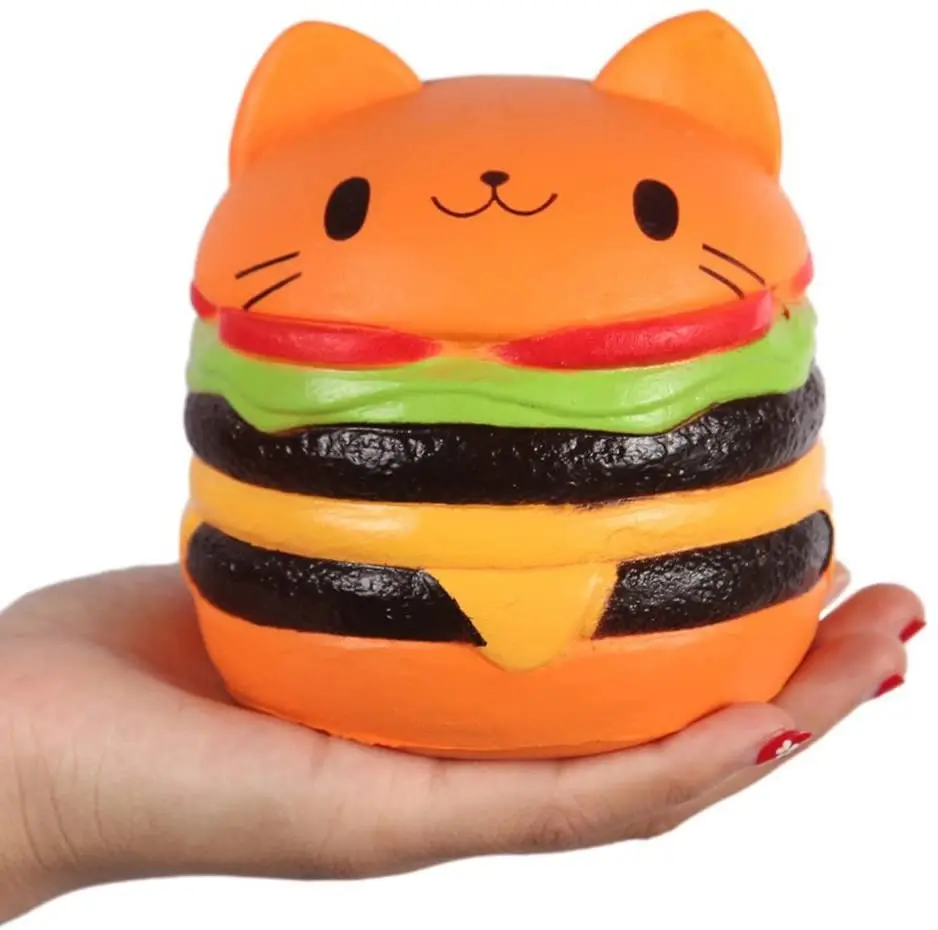 

Cute Cat Head Hamburger Squishy Simulated Bread PU Scented Soft Slow Rising Squeeze Toy Collection Gift