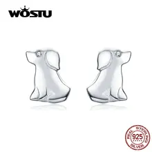 WOSTU настоящие 925 пробы серебряные маленькие серьги-гвоздики в виде собаки новые серебряные и золотые серьги для женщин ювелирные изделия подарок CQE584