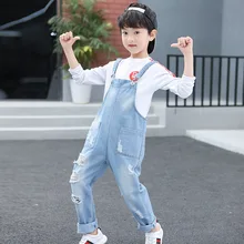 Summer New Style Children Girls' Overalls Children Students Korean-style Lettered Shoulder Strap Jeans