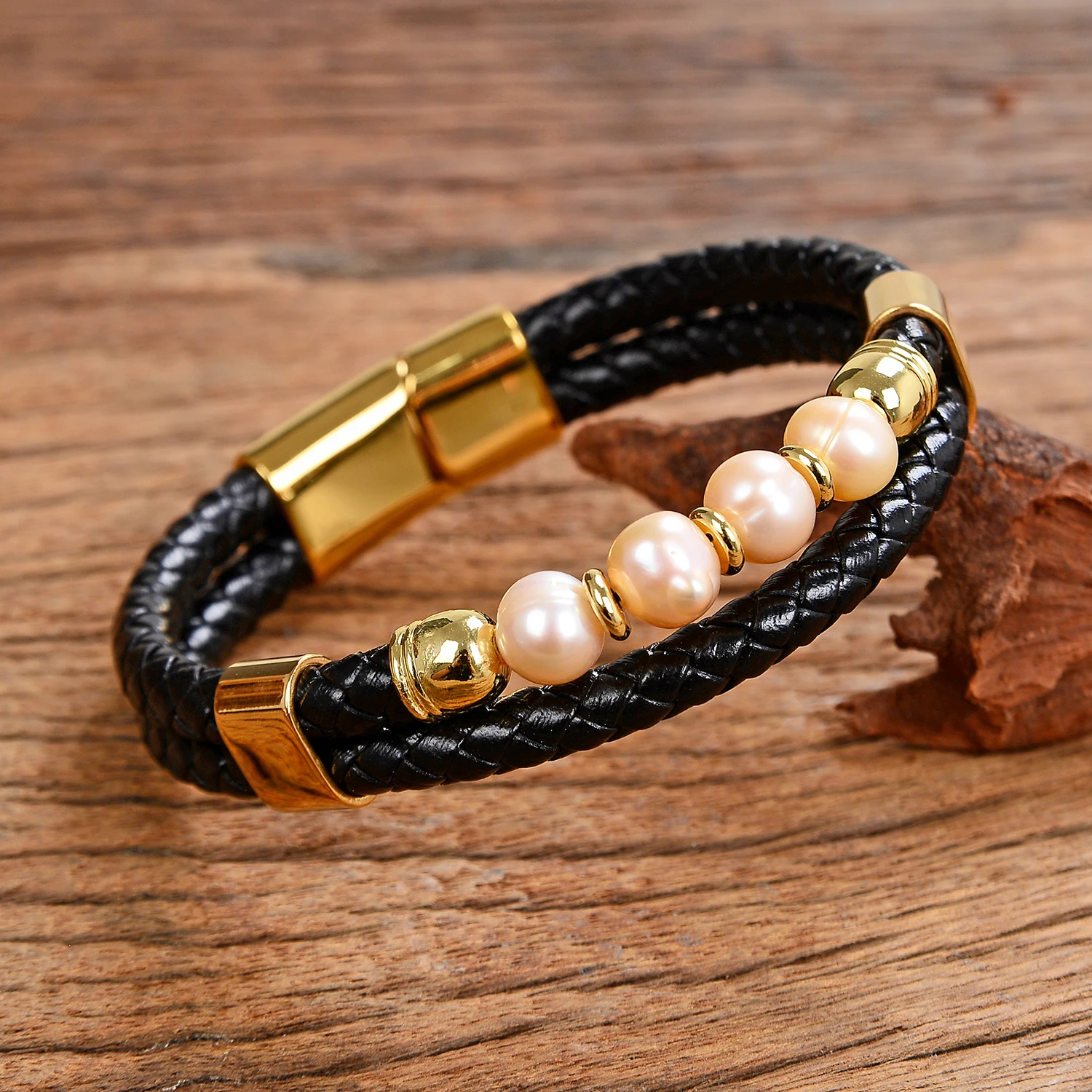 2 X Gioielli Bracciale Da Uomo 9cm Perline Lava Braccialetti - Uomo