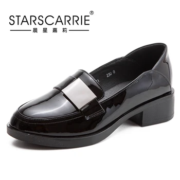 

British Oxford shoes women japanned leather thick heels creepers ladies flat slip-on loafers shoes women studs chaussures femme