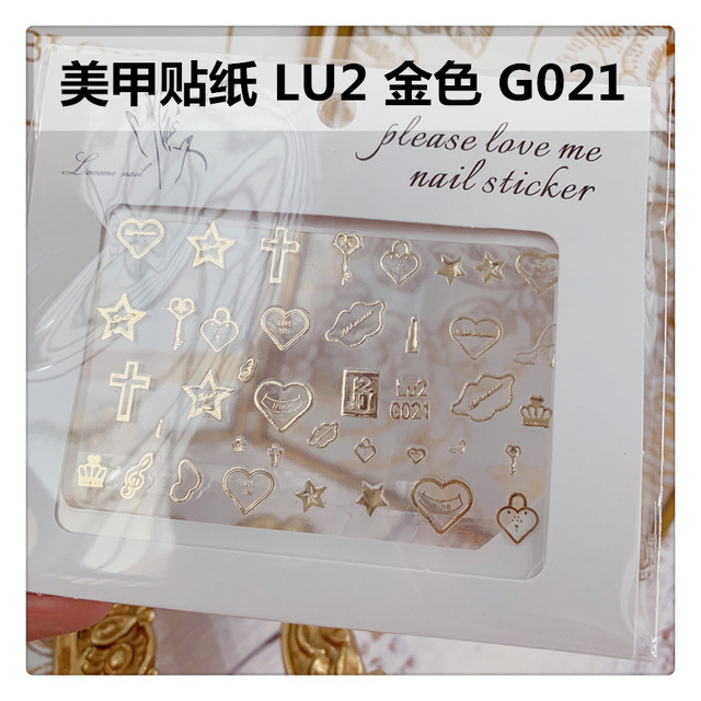 Nail Sticker Decal Patch Bronzing Letter Sticker Light Golden Alphabet Flowers Design for Nail Tattoo LU2 G001-G029