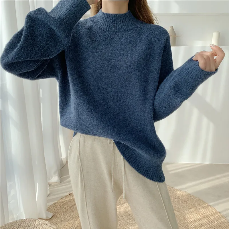 New casual thick Autumn Winter o-neck oversize Sweater Pullover Women warm chic female loose Knitted Basic Sweaters pull