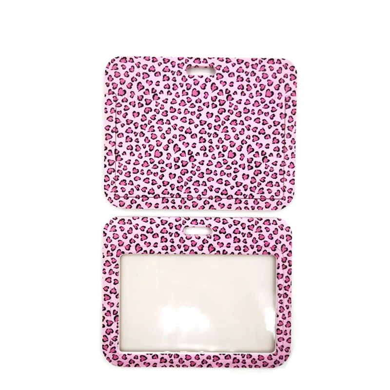Pink Leopard Print Lanyard Credit Card ID Holder Bag Student Women Travel Card Cover Badge Car Keychain Decorations