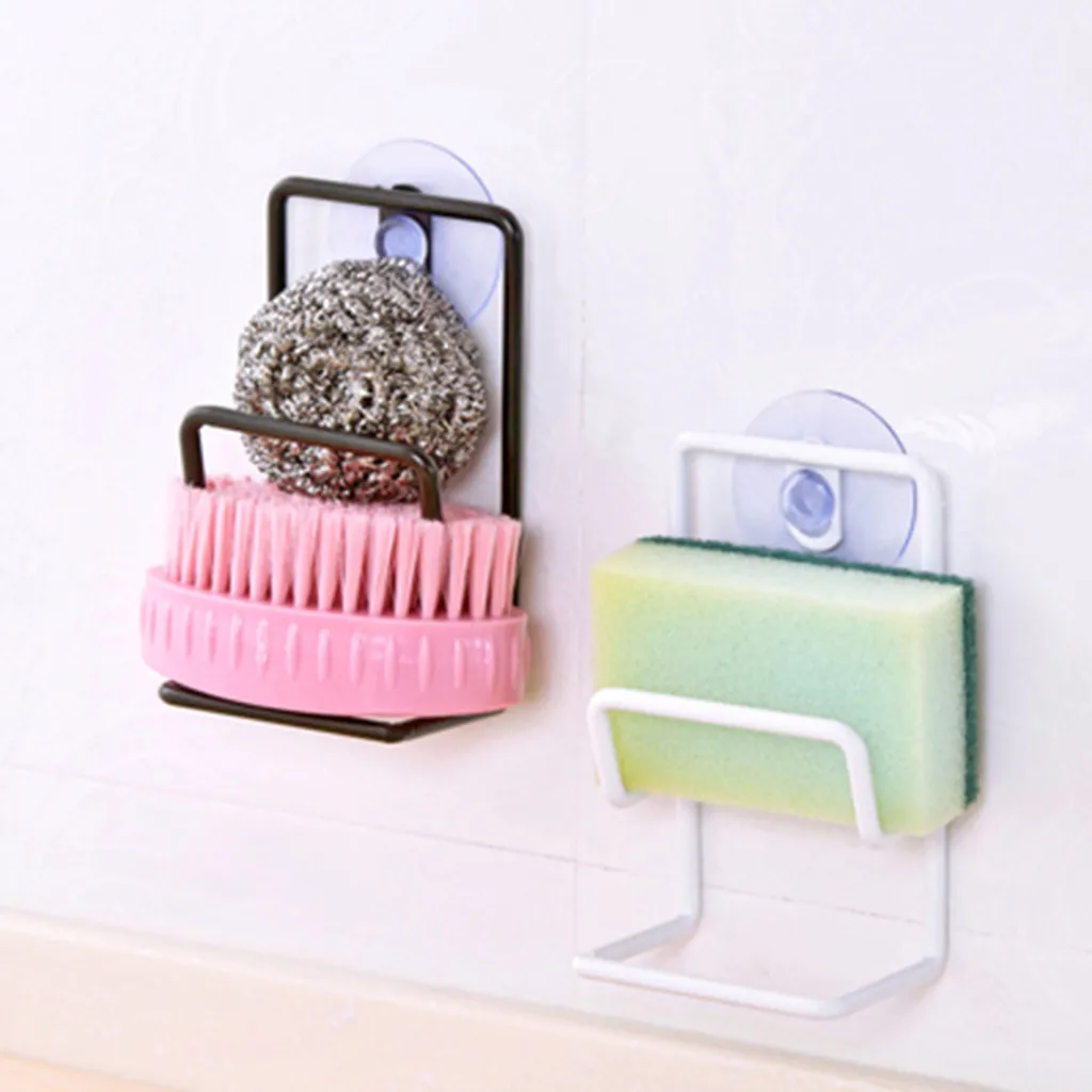 

2pc Kitchen Suction Cup Base Brush Sponge Sink Towel Rack Washing Holder Magic Brush Clean Kitchen Storage Box Tidy Stand