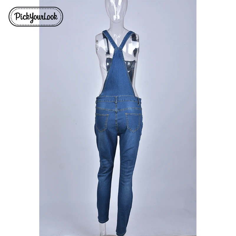 Baratos Pickyourlook Mujer Plus tamaño mono Denim azul correa de moda dama mono vestido de gran tamaño de cuerpo de mujer monos cortos