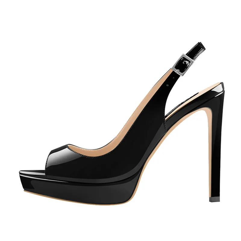 Women Sexy Peep Toe Platform Sandals High Heels Black Yellow Red Slingback Shinning Patent Big Size Sandals