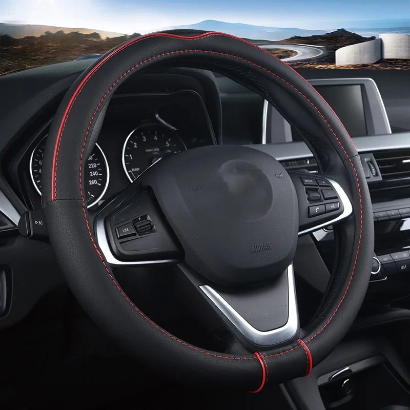 

Car 37-38cm Steering-wheel Cover Car-styling Anti-catch Holder Protor Sport Auto Steering Wheel Covers Anti-Slip PU Leather