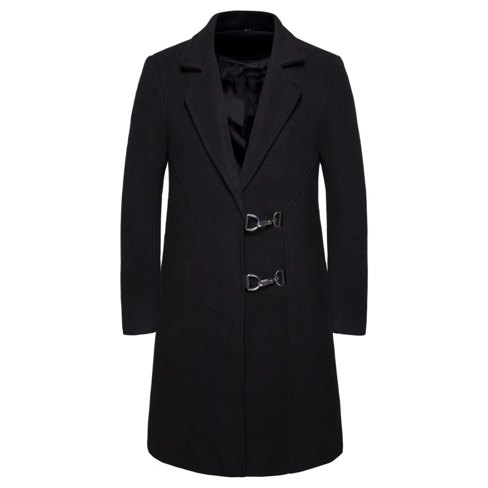 ZUSIGEL Новые однотонные черные Для мужчин Тренч Slim Fit отложной воротник Тренч Masculino длинный рукав Для мужчин s длинное пальто