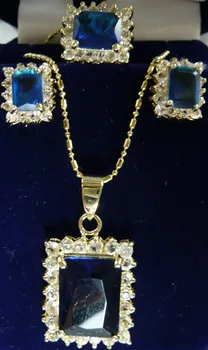 

4 choices wholesale noble blue/pink/red/purple crystal perfect match design earrings necklace & ring(#7.8.9) jewelry set