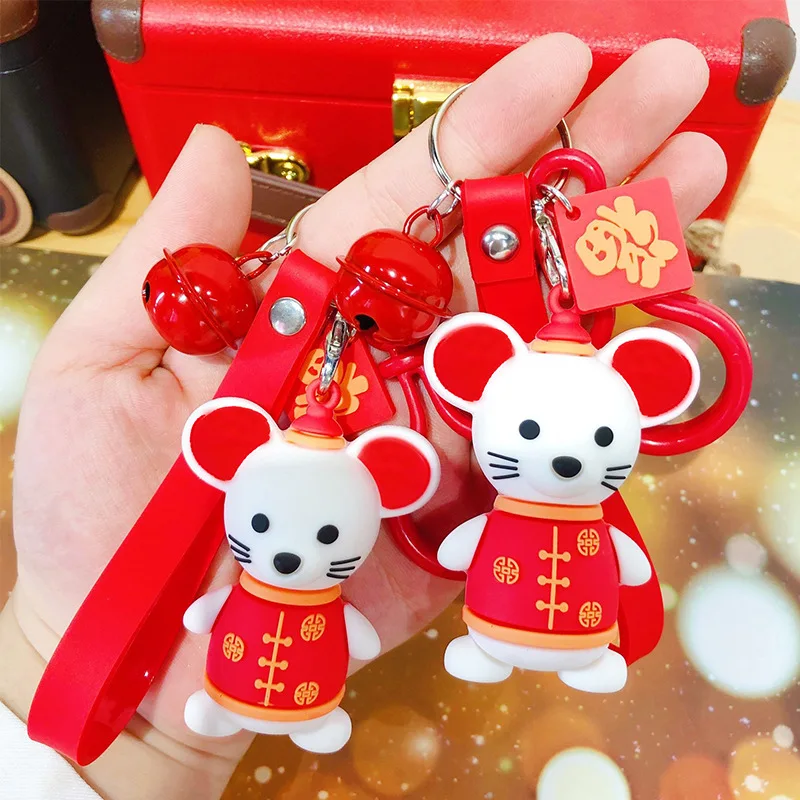 New Creative cute Epoxy Lucky mouse keychain Key Holder Fashion couple key chain Key ring bag pendant New Year Gifts