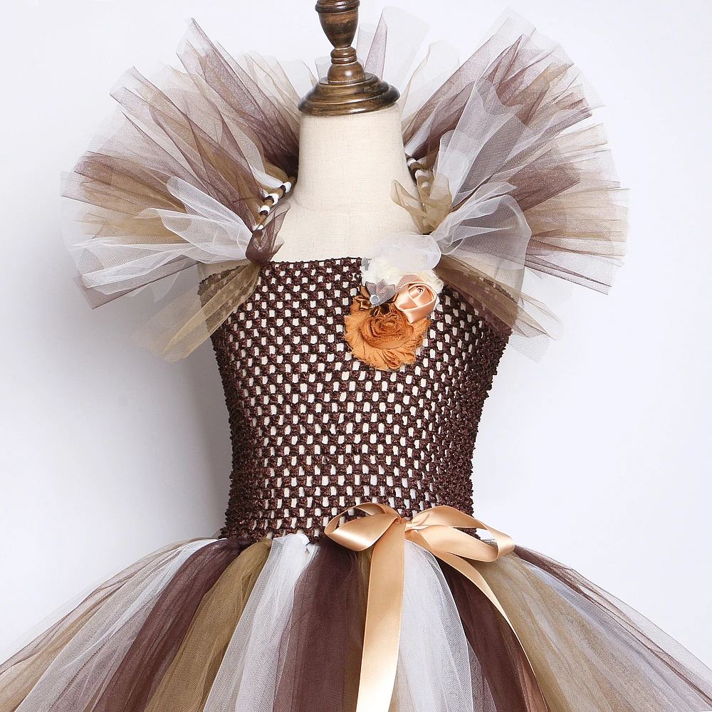 Brown Animal Girl Tutu Dress Lion Children Halloween Costume for Girls Kids Christmas Dresses Princess Girl Costumes 1-12 Years