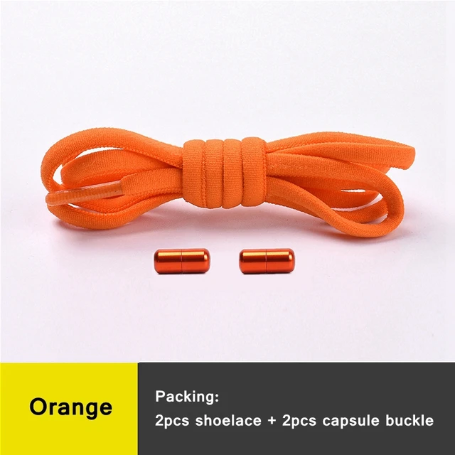 1 Pair 21 Colors No Tie Shoelaces Round Color Metal Lock Elastic Shoelace General For Children And Adults Sneakers Lazy Laces Orange