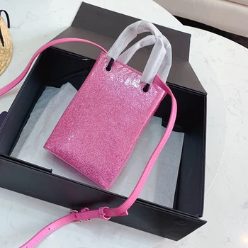 

Shiny Ladies Crossbody Bag Blingbling Solid Color Very Small Tote Bag Women Handbag New Fashion Party Purse Bag for Female
