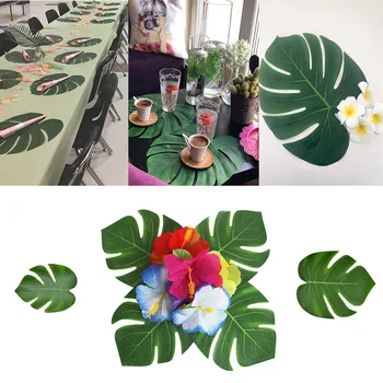 

12Pcs Hawaiian Tropical Jungle Articifical Turtle Leaf Table Mat Decor Home Party Garden Imitation Plants Green Hawaiian Leaves