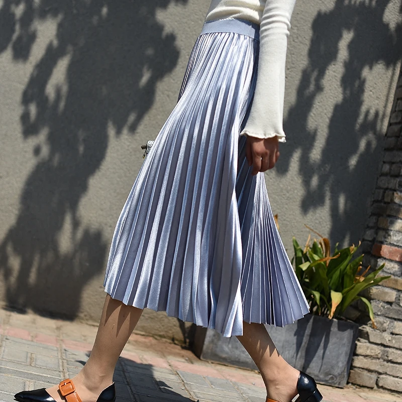 2019 Geplooide Rokken Vrouwen Herfst Winter Hoge Taille Lange Rok Metallic Kleur Baljurk Party Casual Maxi Rok Saia Faldas 2019 Geplooide Rokken Vrouwen Herfst Winter Hoge Taille Lange Rok Metallic Kleur Baljurk Party Casual Maxi Rok Saia Faldas