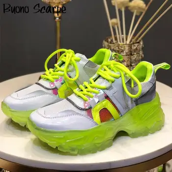 

Mesh Women Shoes Patchwork Flat Platform Women Flats Real Leather Women Sneakers Round Toe Sneakers Lace-up Soft Daddy Shoes New