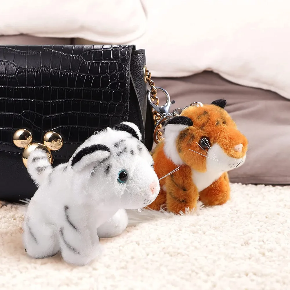 Plush Keychain Stuffed Animal Tiger Soft Toy Animal Charm Cute Keyring Kids  Bag Purse Backpack Handbag Cartoon Tiger Keychain